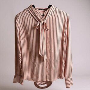White House Black Market Pink Stripe Blouse Detachable Neck Tie Size XL NWT